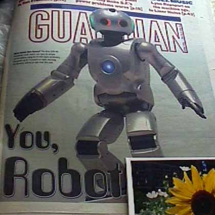 a robot with the top left corner of a sunflower.