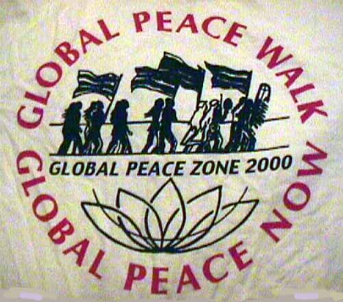 Iconic version of people walking for world peace.