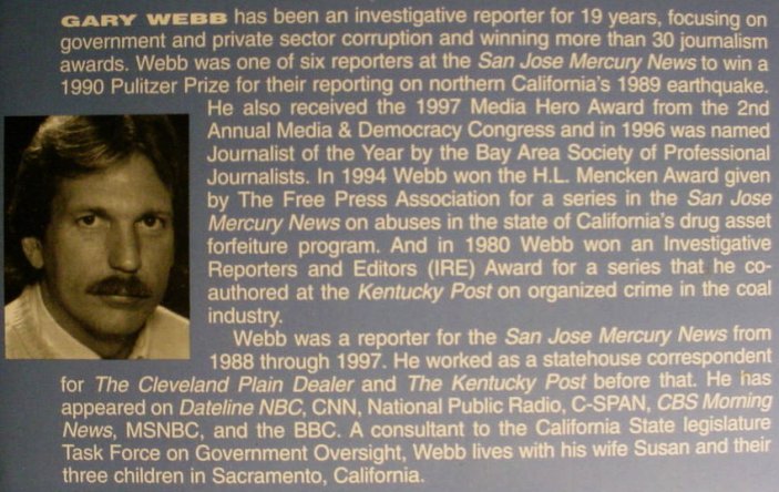 Brief discussion of Gary Webb from the back cover of Dark Alliance.