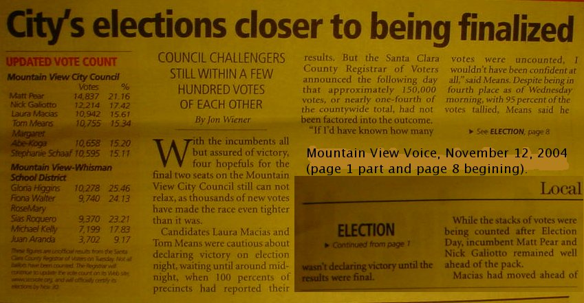 Mountain View Voice article with headline "City's elections closer to being finalized".