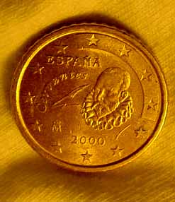 A 2000 Spanish coin featuring the author of Don Quhote.