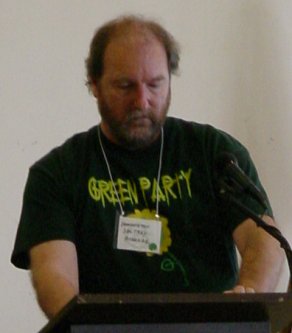 Barrington in a Green Party T shirt.