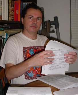 Cameron works on the mailing.