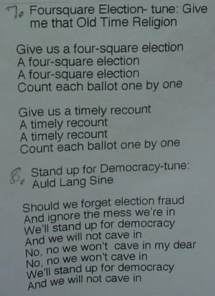 Lyrics to a four square election song.