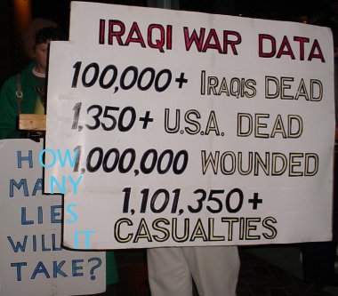 Sign with statistics on where the war is at.