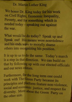 A flier about how great MLK was as an activist.