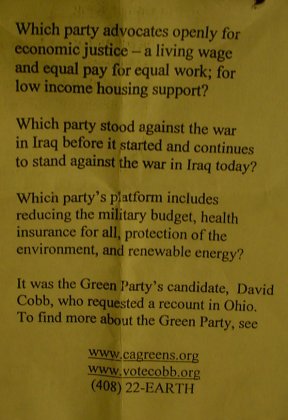 A flier connecting Dr. King's work to the Green Party.