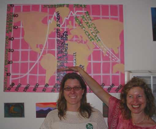Susan King stands in front of a projection of world oil supply.