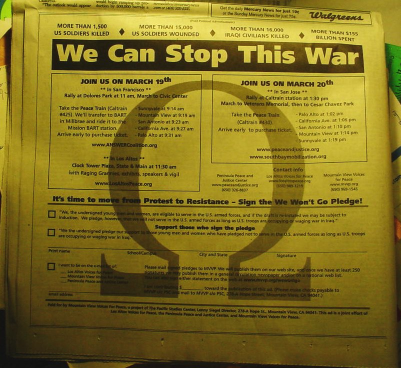 Ad in the newspaper with an omega in the background.