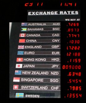A chart says that a US dollar is worth slightly more in Swiss Franks and New Zealand Dollars.